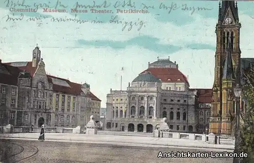 Ansichtskarte Chemnitz Museum, Neues Theater und Petriki