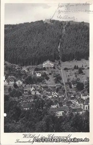 Bad Wildbad Panorama mit Bergbahn, Ansichtkarte, Fahrkar