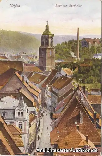 Meißen Blick vom Burgkeller Künstler Ansichtskarte 1932