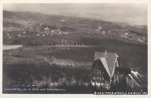 Foto Ansichtskarte Schreiberhau Zackelfallbaude mit Blic