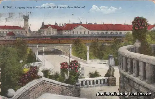 Ansichtskarte Erfurt Stadtpark und Bahnhof 1931