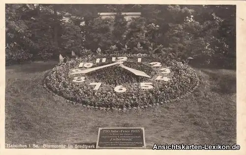 Hainichen Blumenuhr im Stadtpark Ansichtskarte b Chemnitz 1935