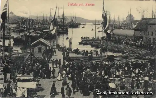 Bergen Fisketorvet (Hafenpartie) Hordaland Norge Norway 1909