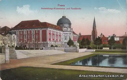 Ansichtskarte Posen Ansiedlungs-Kommission und Paulikirc