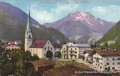 Ansichtskarte Mayrhofen Panorama mit Kirche Bz Schwarz c