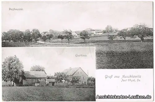 Auschkowitz-Burkau (Oberlausitz) Wučkecy Porchow: Gasthaus und Panorama 1914