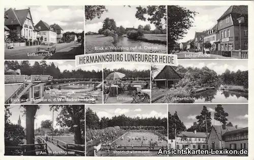 Hermannsburg Lotharstraße, Waldschwimmbad, Terrasse, Lotharmühle 1960