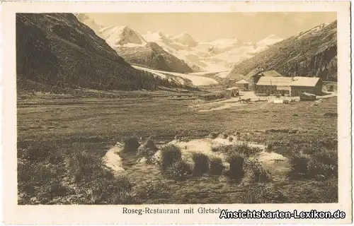 Pontresina Roseg-Restaurand mit Gletscher