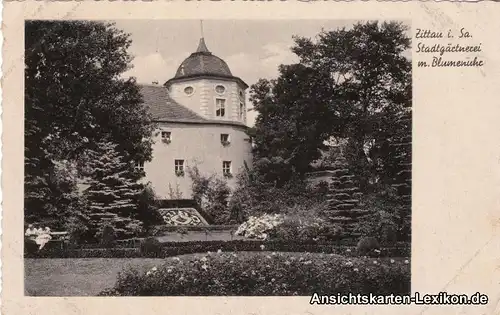 Zittau Stadtgärtnerei mit Blumenuhr Ansichtskarte 1940