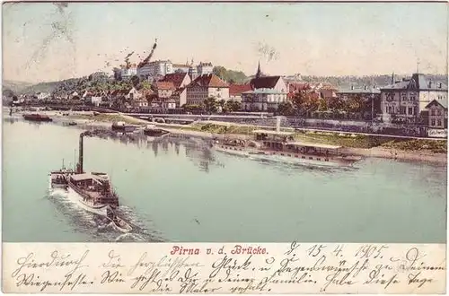 Pirna von der Brücke, Dampfer Ansichtskarte g1905