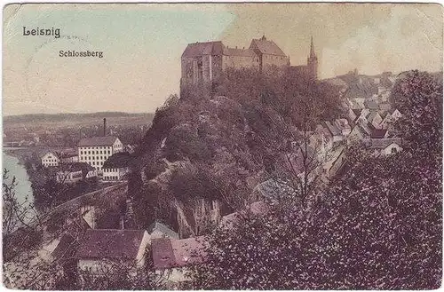Leisnig Schlossberg (colorierte Ansichtskarte)