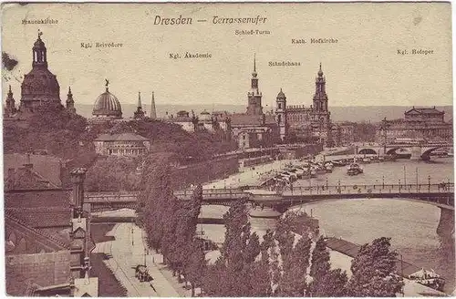 Dresden Altstadt Terrassenufer Ansichtskarte c1920