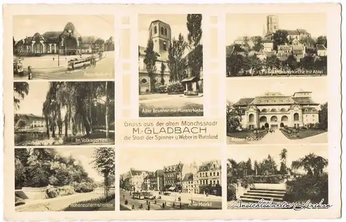 Ansichtskarte Mönchengladbach Mehrbild: Alter Markt, Bahnhof, Panorama 1950 