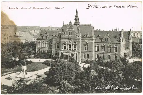 -Brünn Deutsches Haus mit Monument Franz Josef II Brno Ansichtskarte Mähren 1911