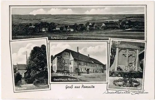 Möllern-Pomnitz 4 Bild: Totale, Kirche, Gasthof und Kriegerdenkmal