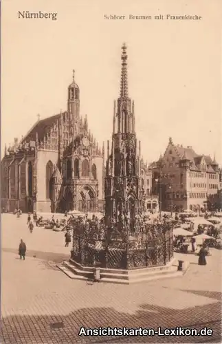 Nürnberg Frauenkirche, Markt und Brunnen Ansichtskarte c1918