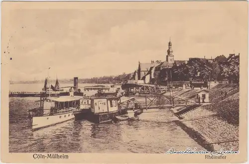 Mülheim-Köln Dampferanlegestelle, Dampfer und Panorama