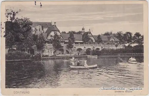Ansichtskarte Hörde-Dortmund Steinerne Brücke - Paddelboote 1914 