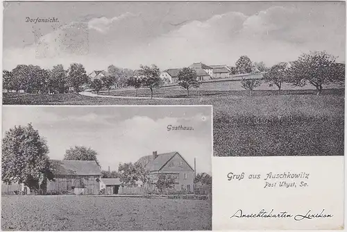 Auschkowitz-Burkau (Oberlausitz) 2 Bild Gaststätte und Panorama