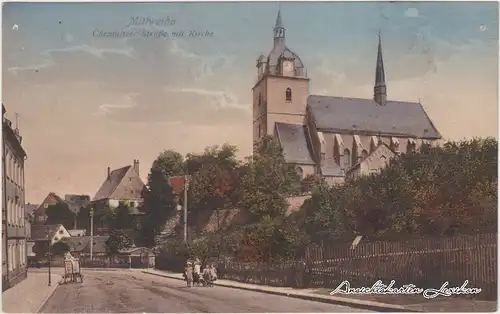 Mittweida Chemnitzer Straße mit Kirche