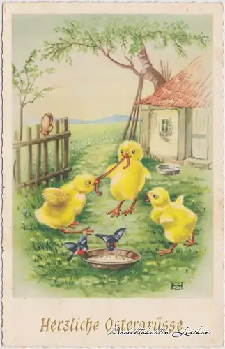 Herzliche Ostergrüße - Küken Ansichtskarte 1958