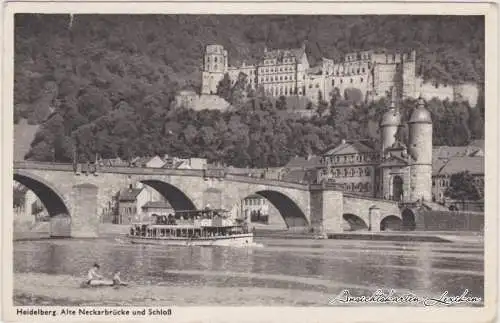 Ansichtskarte Heidelberg Alte Neckarbrücke und Schloß 1951