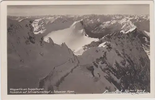 Ehrwald Wegpartie am Zugspitzgrat - Rückblick auf Scheefernerkopf und Schweizer Alpen