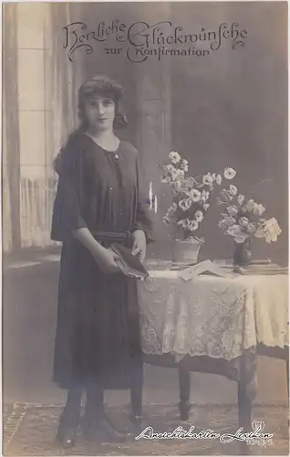  Herzlichen Mädchen Glückwunsch zur Konfirmation Ansichtskarte Mädchen 1918