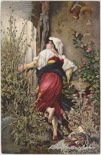  Künstlerkarte: Römische Pilgerin, ein Crucifix küssend (G. A. Kuntz)