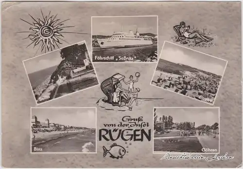 Göhren (Rügen) Mehrbildkarte Rügen und Fährschiff Saßnitz