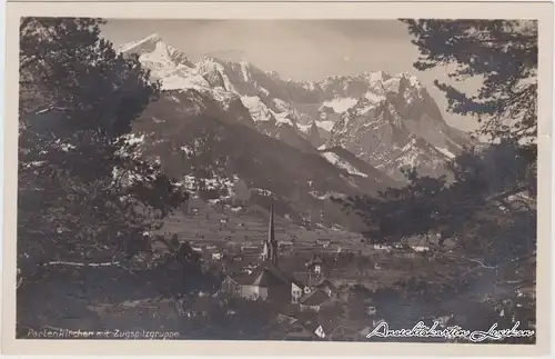 Ansichtskarte Garmisch-Partenkirchen Partenkirchen mit Zugspitzgruppe 1930