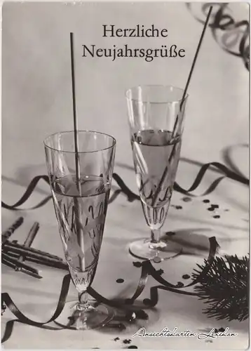Neujahrs Coktail Foto Ansichtskarte Sektgläser Ansichtskarte 1976