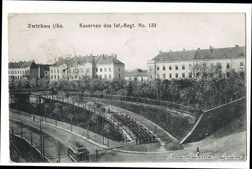 Zwickau Kaerne, Soldaten, Straße und Straßenbahn