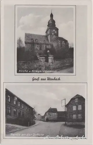 Utenbach Apolda Partie an der Schule und Kirche Ansichtskarte 1930