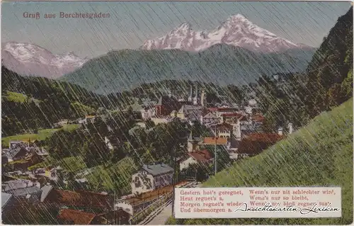 Berchtesgaden Panorama mit Bahnhof - Regenspruchkarte
