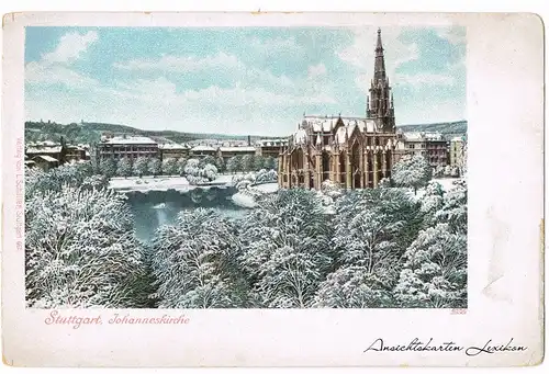 Stuttgart Straßenpartie und Johanniskirche im Winter