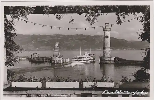 Ansichtskarte Lindau (Bodensee) Hafeneinfahrt - Blick aus dem Fenster 1939