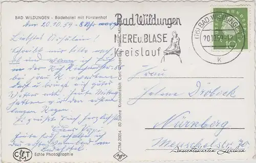 Ansichtskarte Bad Wildungen Luftbild Badehotel und Fürstenhof 1959 