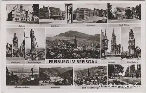 Freiburg im Breisgau Mehrbild: Münster, Universität, Markt Ansichtskarte 1953