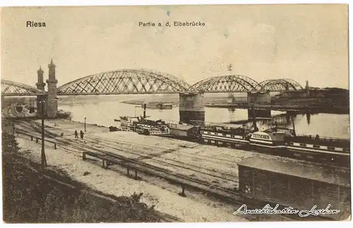 Ansichtskarte Riesa Partie a der Elbebrücke 1935