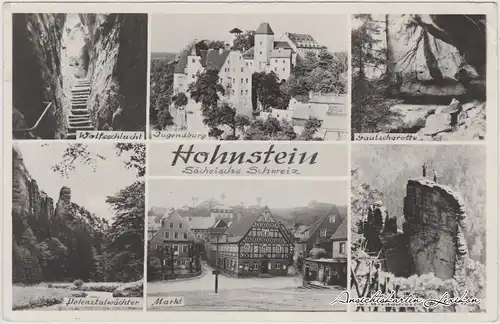 Hohnstein (Sächs. Schweiz) 6 Bild: Marktplatz, Burg Ansichtskarte 1956