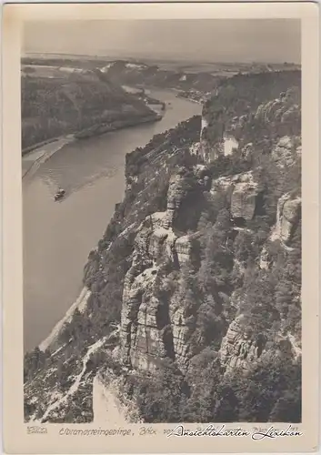 Ansichtskarte Rathen Blick von der Bastei gegen Wehlen 1950 Walter Hahn:3193