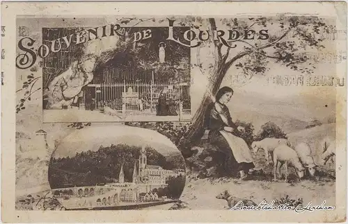 Lourdes 3 Bild: Frau am Baum und Kirche
