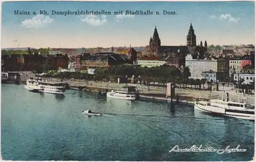 Mainz Dampferabfahrtstellen mit Stadthalle und Dom