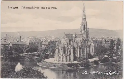 Stuttgart Johanneskirche mit Feuersee und Häusern