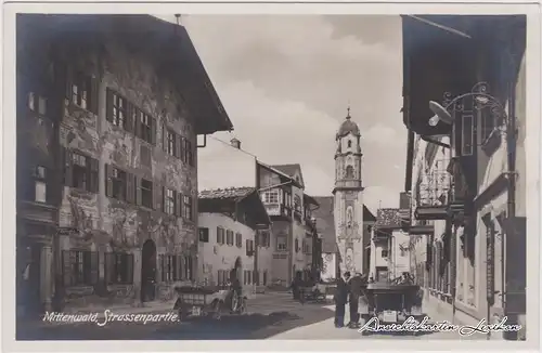 Mittenwald Straßenpartie, Auto und Kutsche