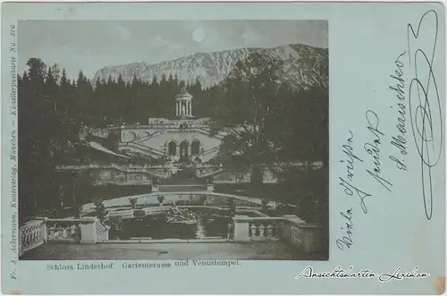 Ansichtskarte Schloß Linderhof Gartenterrasse u Venustempel Mondscheinlitho 1903