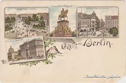 Mitte-Berlin 4 Bild Litho: Leipziger Straße, Kaiser Wilhelm Denkmal, Frriedrichstraße