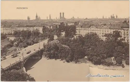 München Straßenpartie, Isarbrücke und Totale