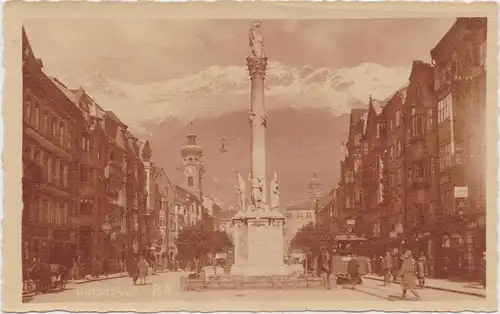 Ansichtskarte Innsbruck Siegessäule, Torre della Vittoria mit Straßenbahn 1932